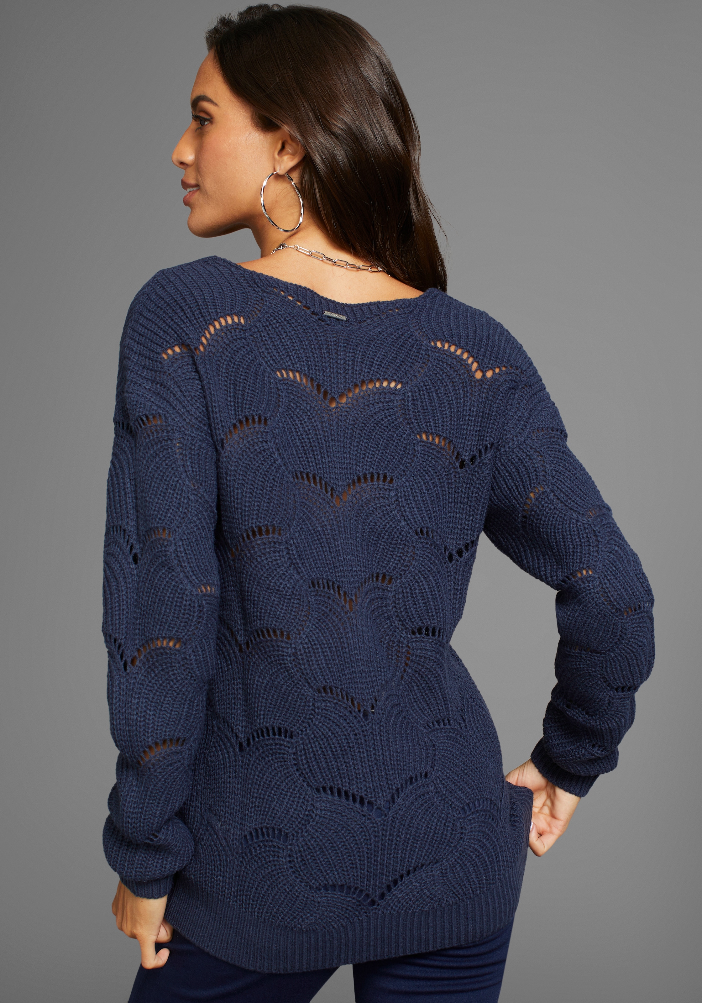 Laura Scott Strickpullover , softer Übergangsstrick mit V-neck und trendy Ajourmuster