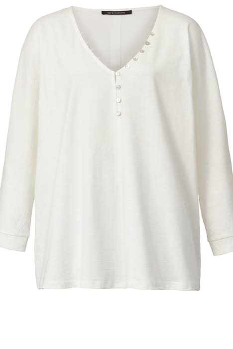 T-Shirt, V-Ausschnitt mit Knopfleiste, Langarm