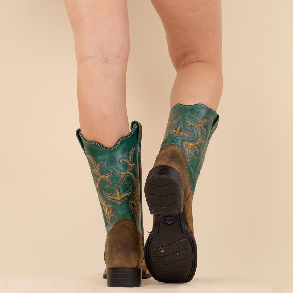 Old West 18127E cowboylaarzen bruin - petrol