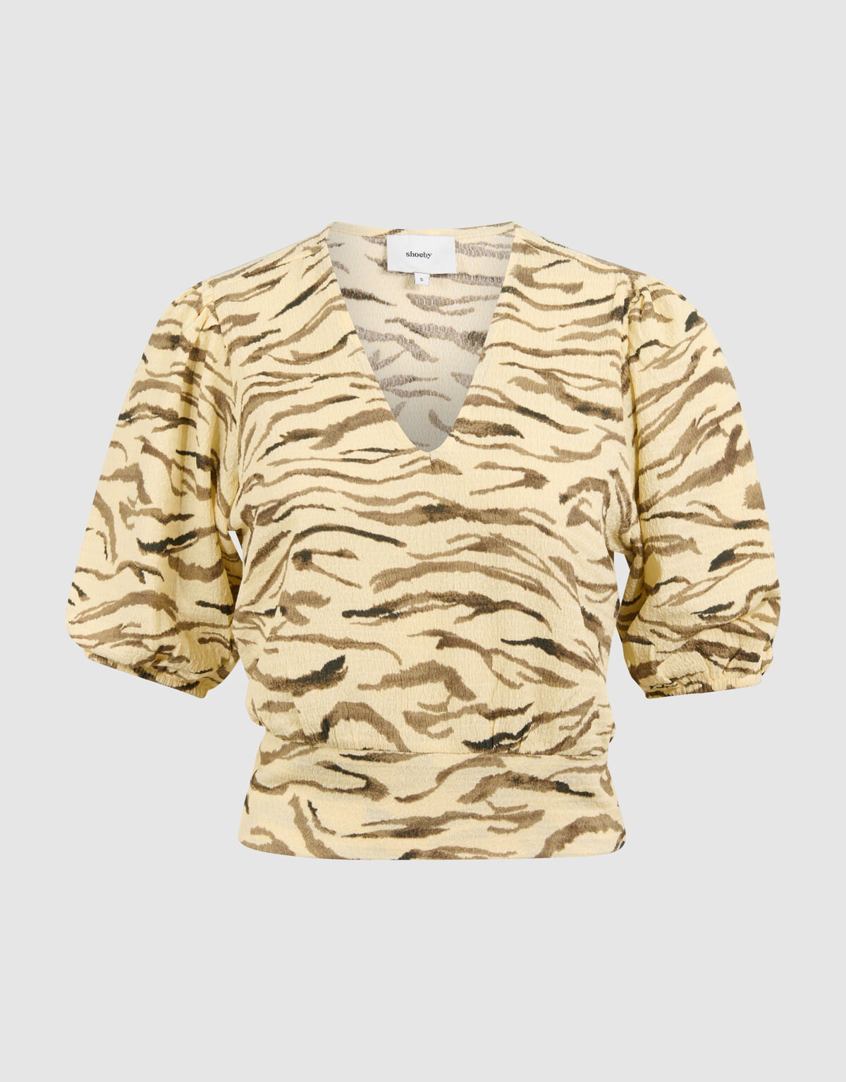 Crinkle Tijger V-Hals Top Lichtgeel