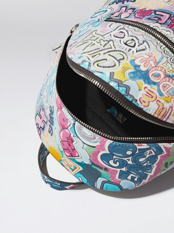 Mochila estampada com porta-celular - Azul