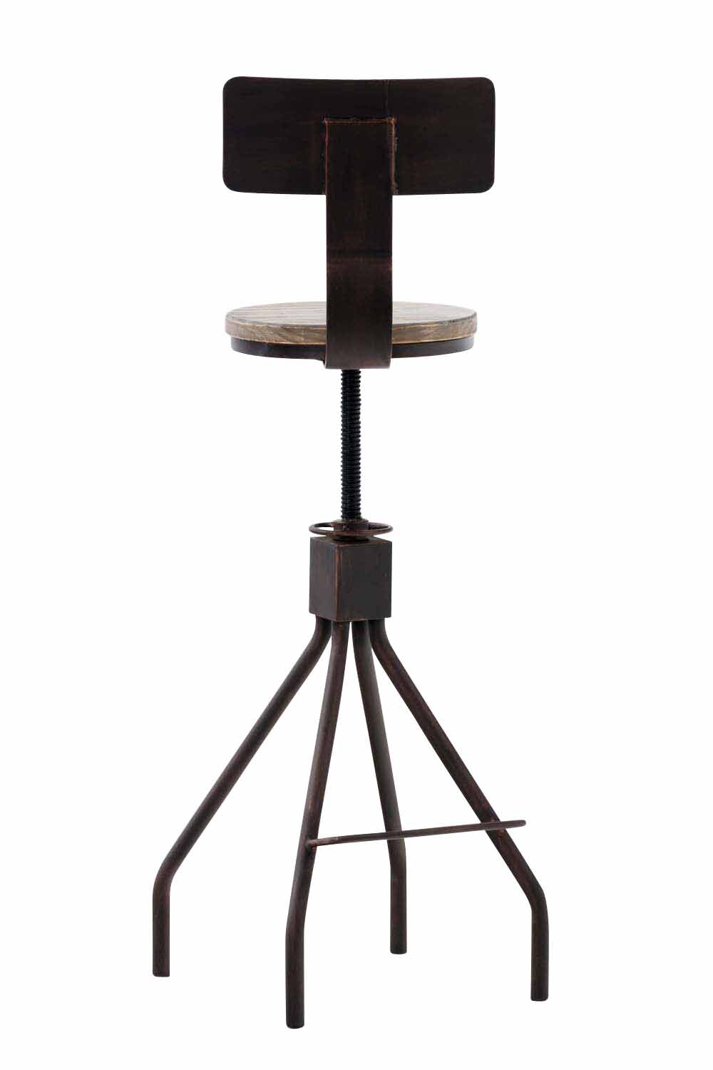 CLP 2er Set Barhocker Elko Im Industrial-Look I Höhenverstellbarer Thekenhocker Mit Holzsitz Und Rückenlehne I Metallhocker Mit Fußstütze