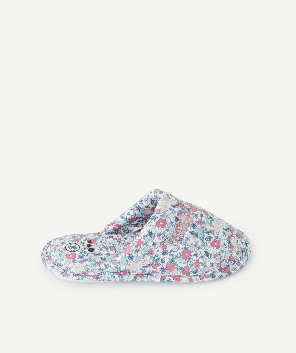 chaussons fille imprimés fleurs avec message rose brodé