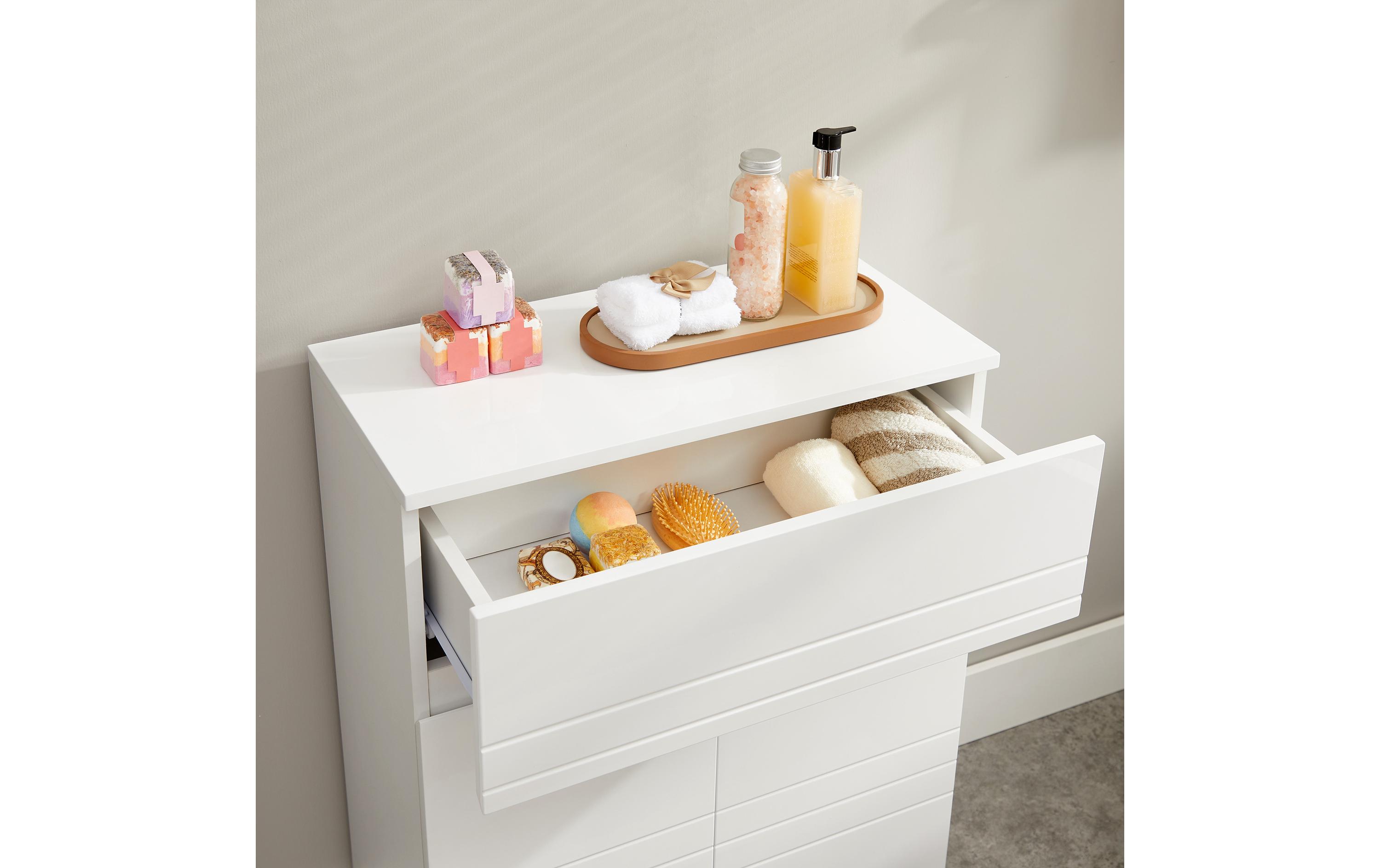 Badezimmerregal mit Schublade 80 x 30 cm, Weiss<br>Badezimmerschrank