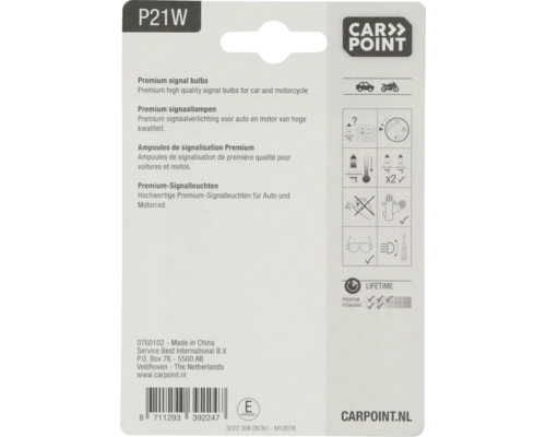 Carpoint Premium autolampen 12V lamptype P21W verpakking = 2 stuks
