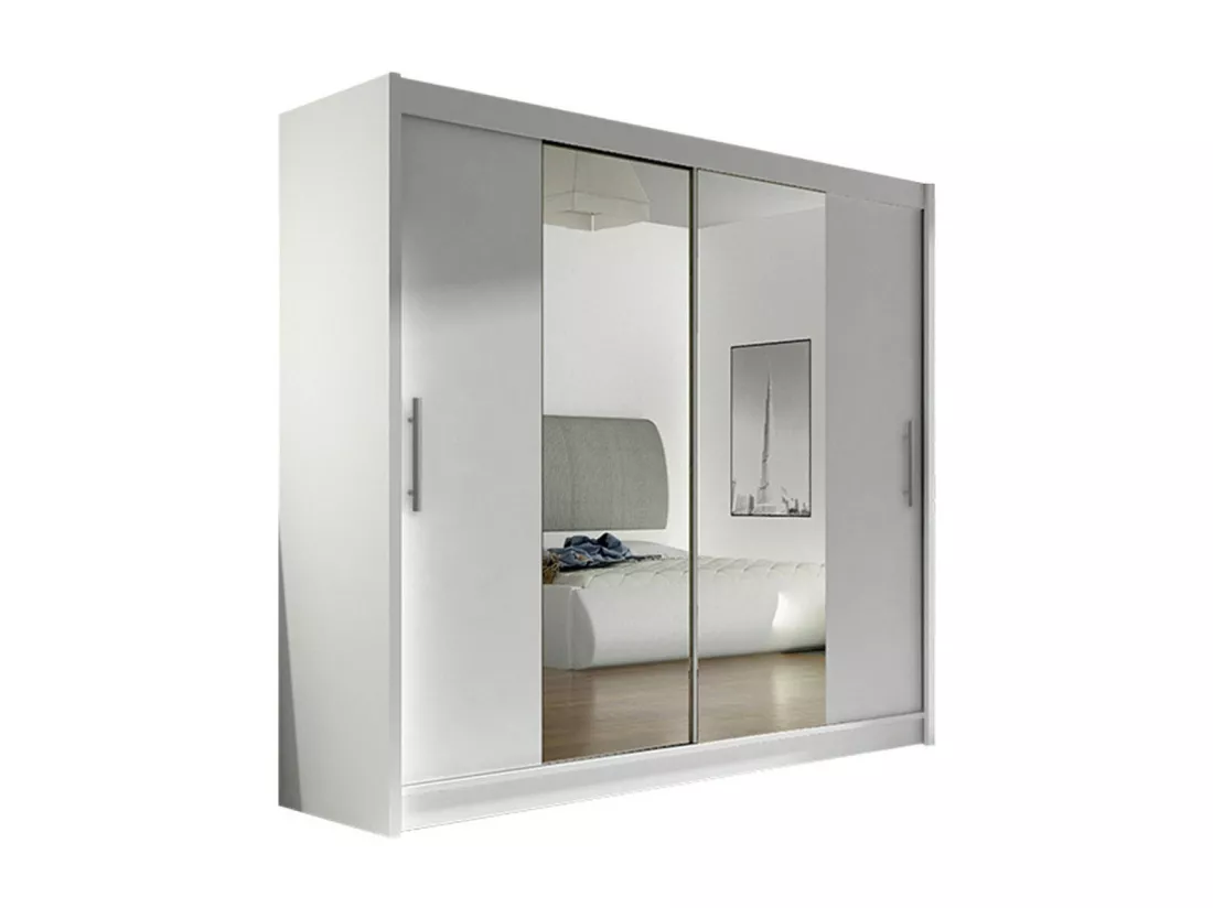 Armoire Closico 123, Blanc, 215x180x58cm, Portes d'armoire: Glissement