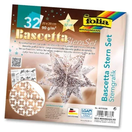 Folia Bascetta-Stern Set, 20x20cm, 32 Blatt Weiß/Sterngrafik kupfer