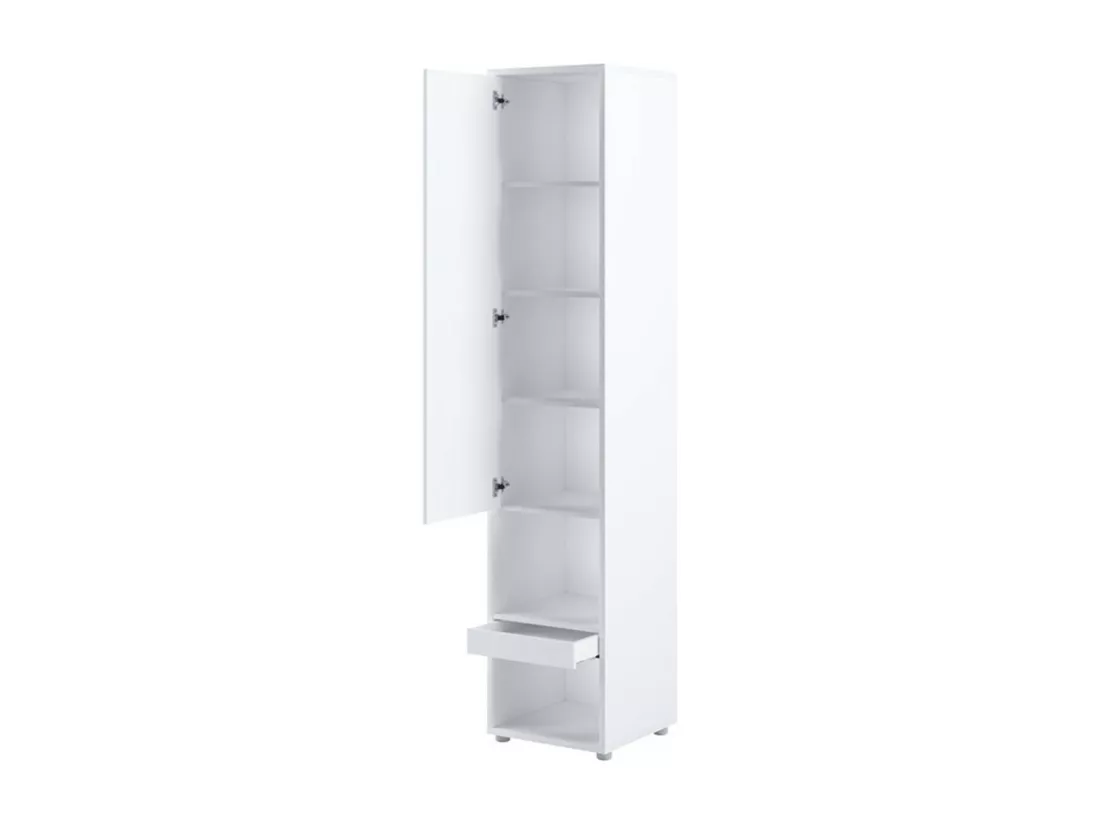 Lit escamotable vertical blanc mat avec 2 armoires de rangement Noby-Avec Led-120x200