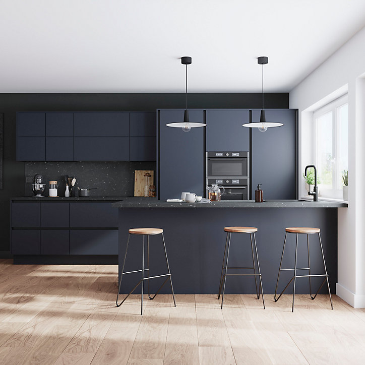 Lot de 2 façades de tiroir Stevia bleu mat L. 100 cm x H. 34 cm Caraway Innovo GoodHome