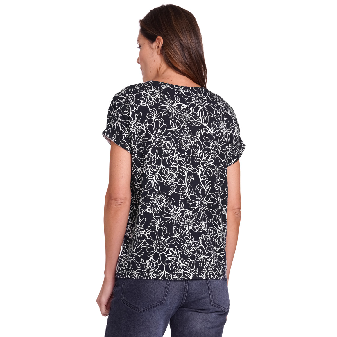 Gina Benotti Damen T-Shirt mit überschnittenen Ärmeln dunkelblau / weiss
