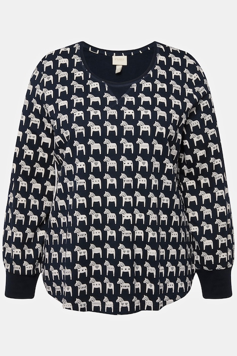 Pyjama-Shirt, Pferde, Rundhals, Langarm, Biobaumwolle