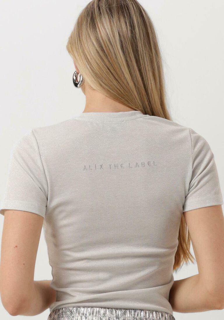 ALIX THE LABEL witte alix the label t-shirt ladies knitted lurex rib t-shirt