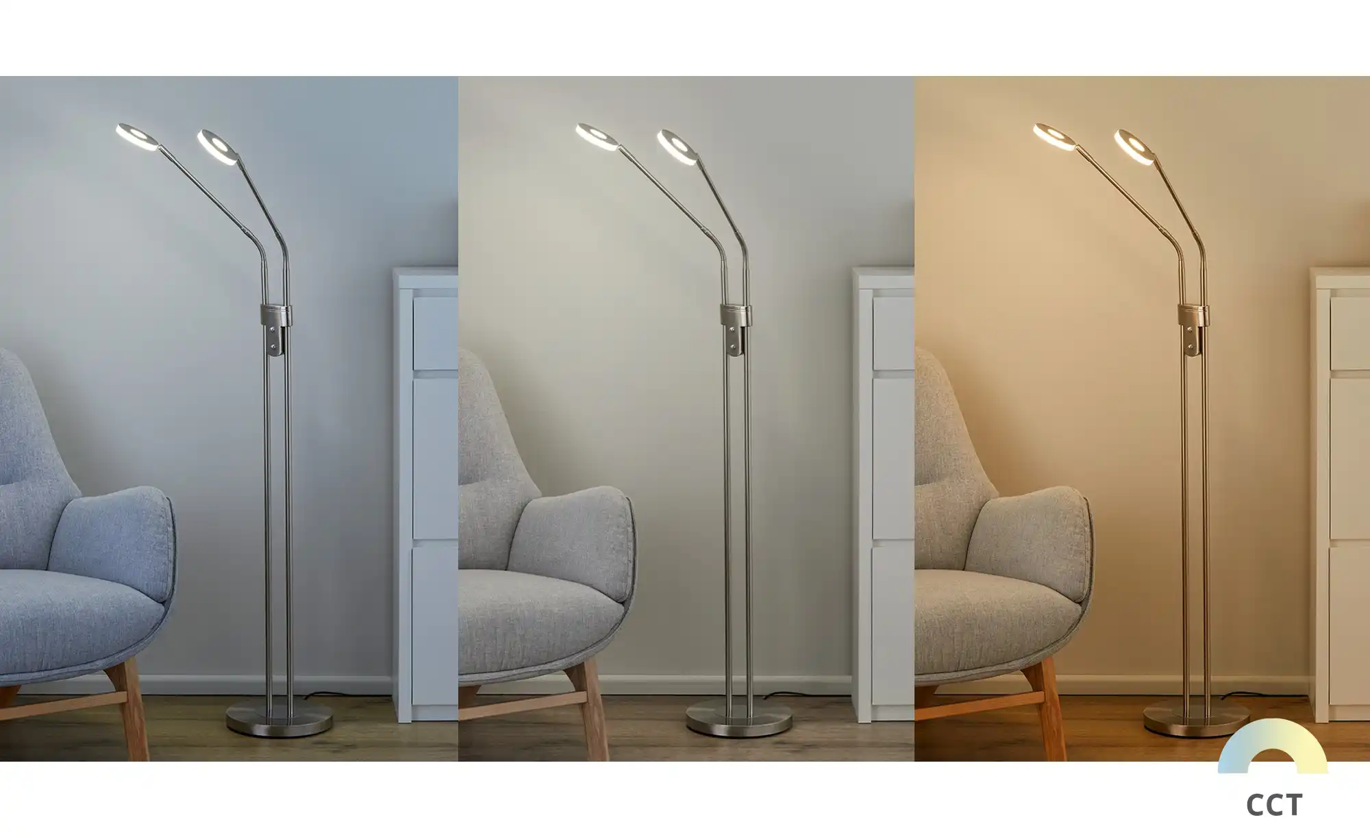 Fischer-Honsel LED-Leseleuchte,2-flammig, Nickel-matt mit Dimmer