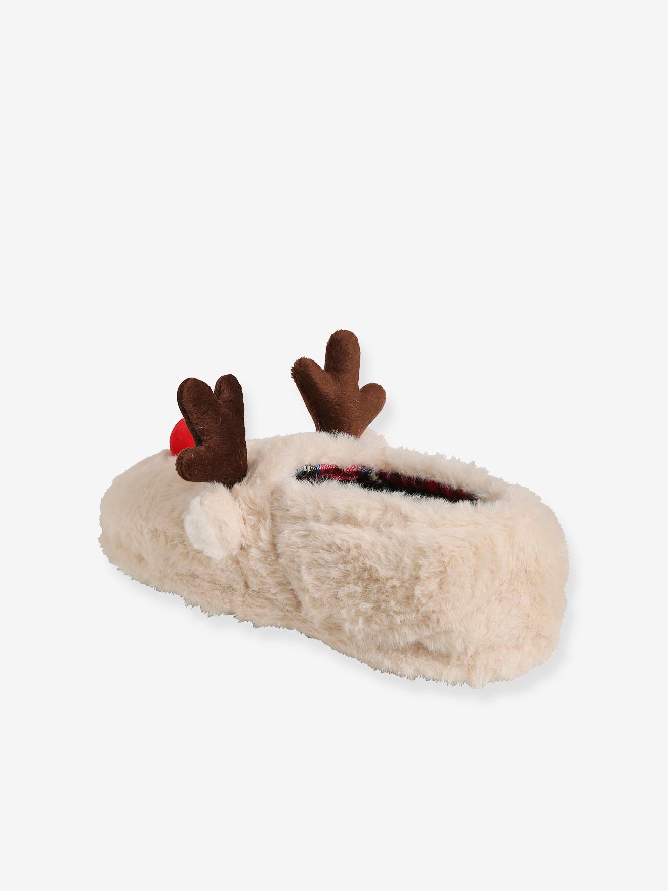 Pantufas de pelúcia para meninos, bege claro liso
