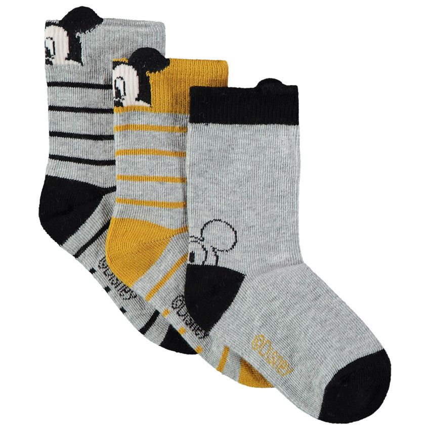Lot de 3 paires de chaussettes fantaisie Mickey Disney pour bébé garçon - Gris chiné