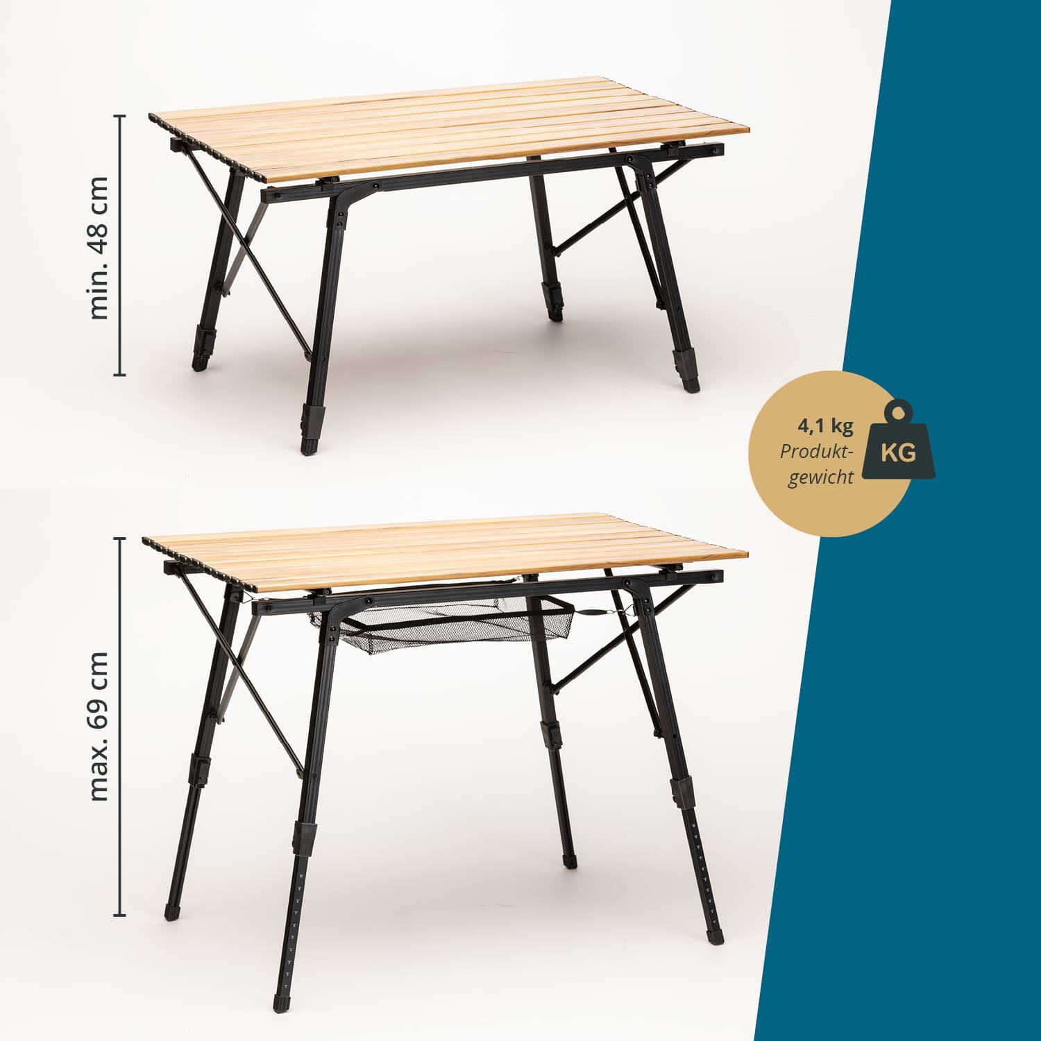 Skandika Pikku aluminium houtlook campingtafel