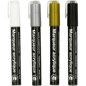 MARQUEUR PEINTURE ACRYLIQUE NOIR BLANC METAL X4 PIECES