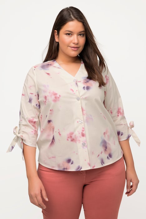 Bluse, Oversized, V-Ausschnitt, 3/4-Arm, Biobaumwolle
