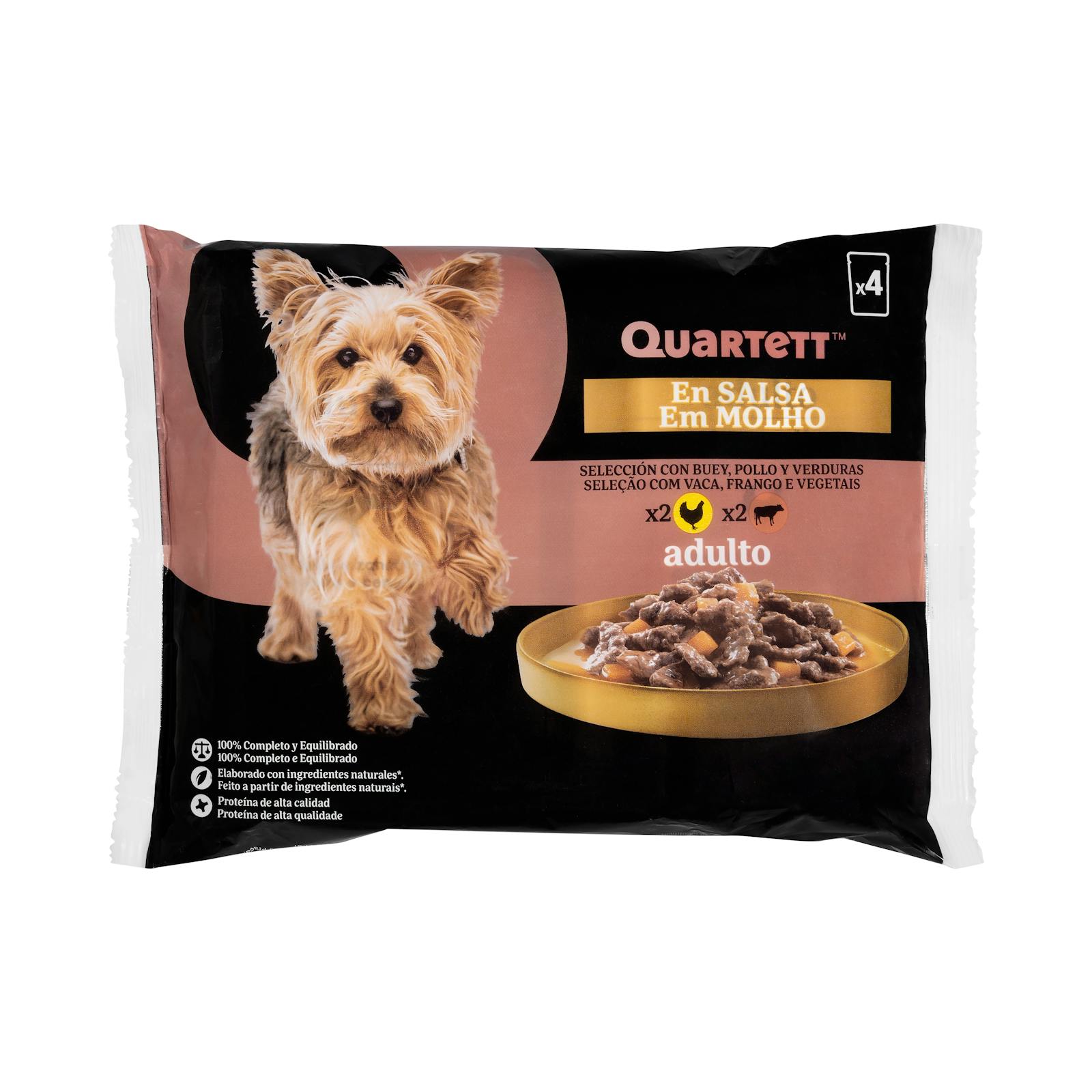 Morceaux de poulet et légumes pour chien adulte Quartett en sauce