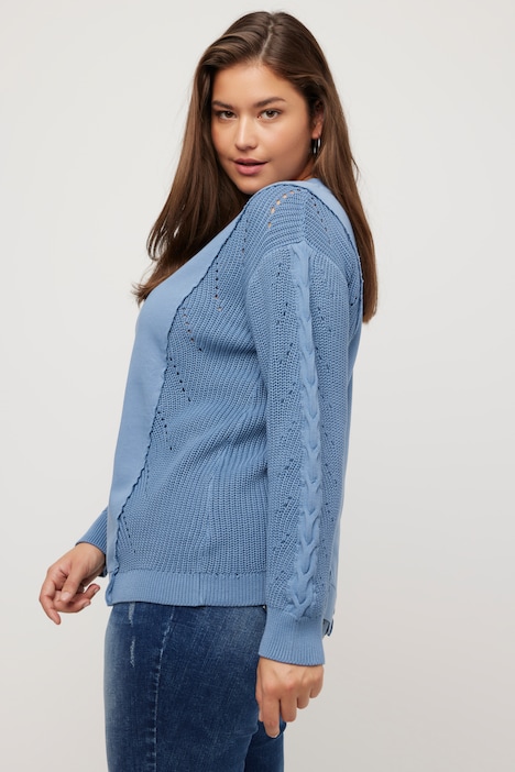 Sweatshirt, Strickeinsatz, Classic, Rundhals, Langarm