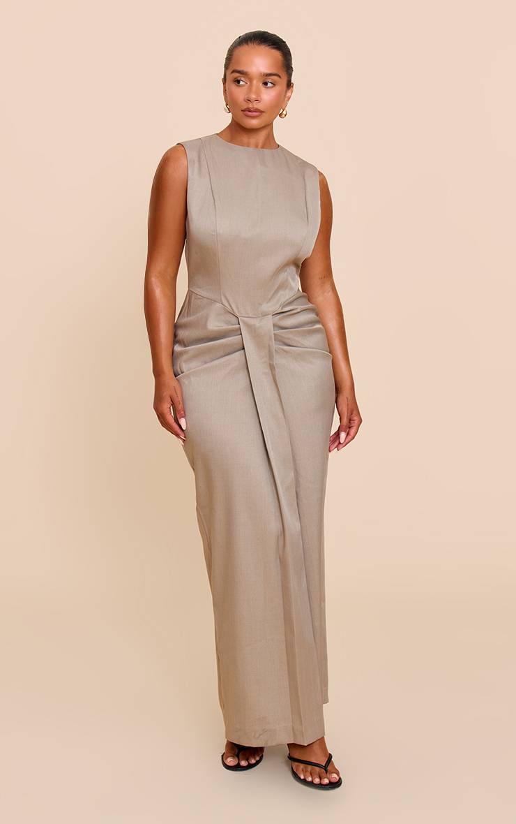 Gris Robe Maxi Plissée À La Taille En Tissu Tissé Shape