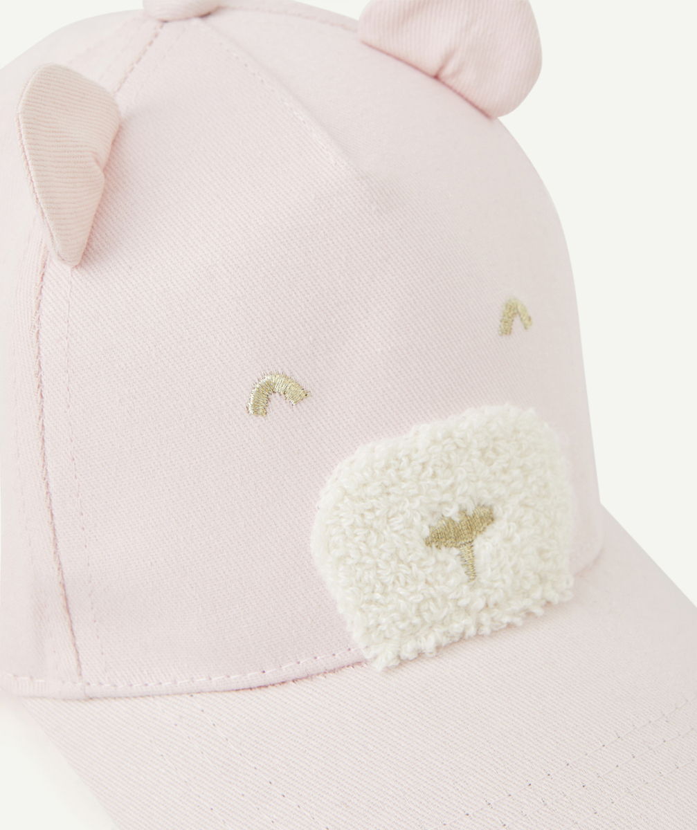 CASQUETTE BÉBÉ FILLE ROSE THÈME OURSON AVEC DÉTAILS BOUCLETTES