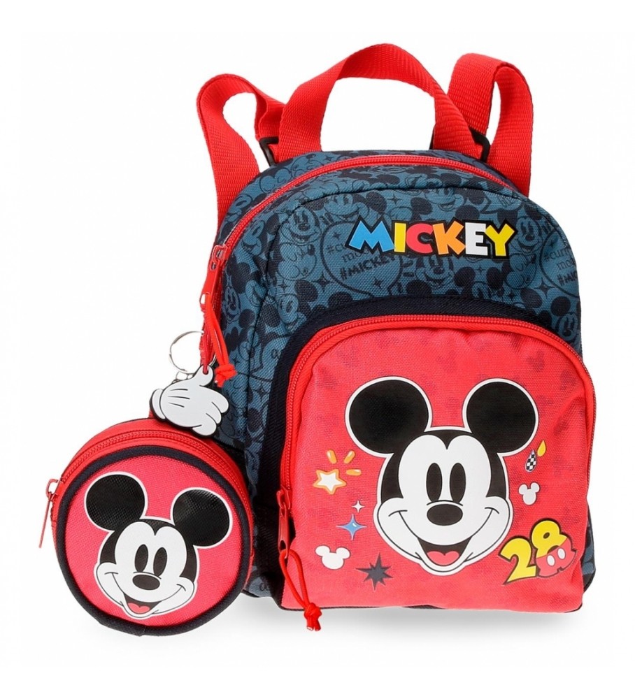 Mochila infantil Joumma Bags Mickey Get Moving, vermelha e azul - 19x23x8cm -
