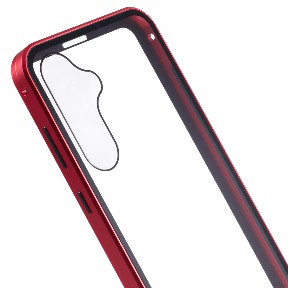 Samsung Galaxy A55 Magnetische Alu Schutzhülle mit Panzer Glas Backcover   Displayschutz (Magnet-Technologie) - Rot