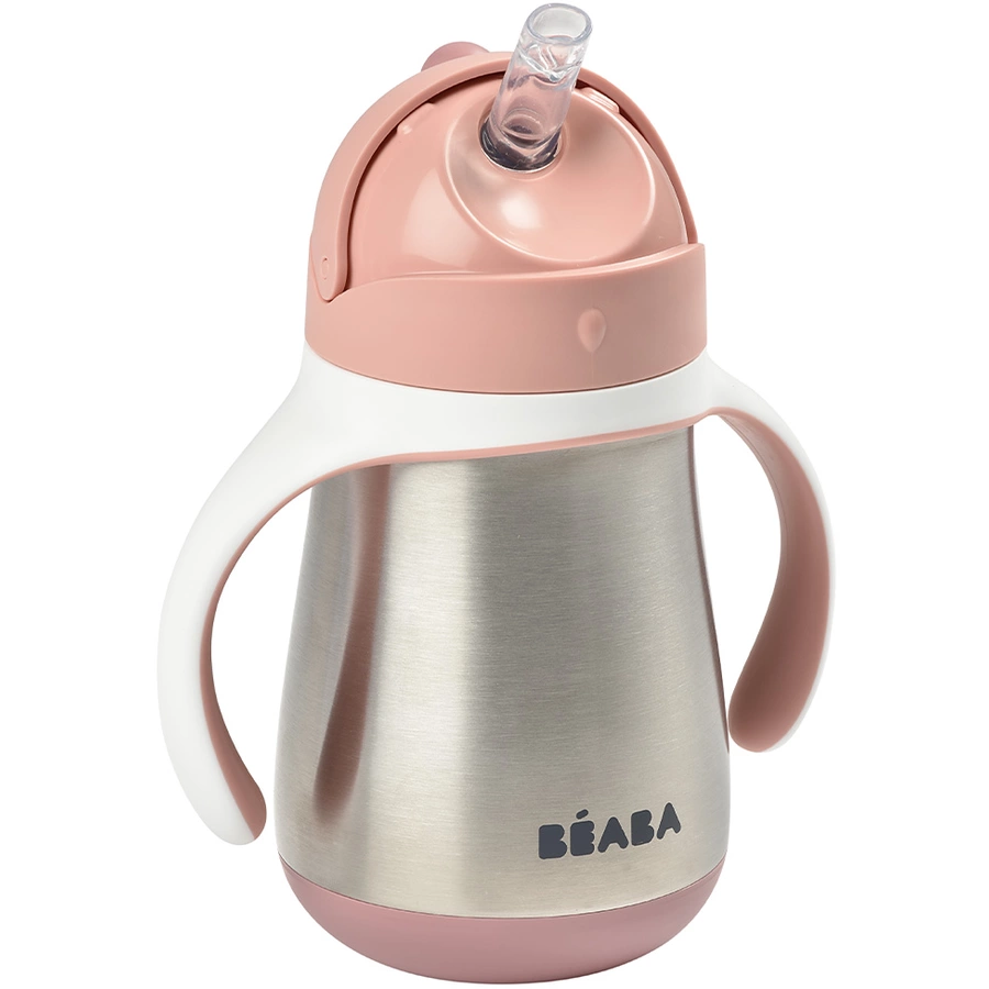 BEABA® Edelstahl Strohhalmbecher 250 ml in altrosa ab dem 8. Monat