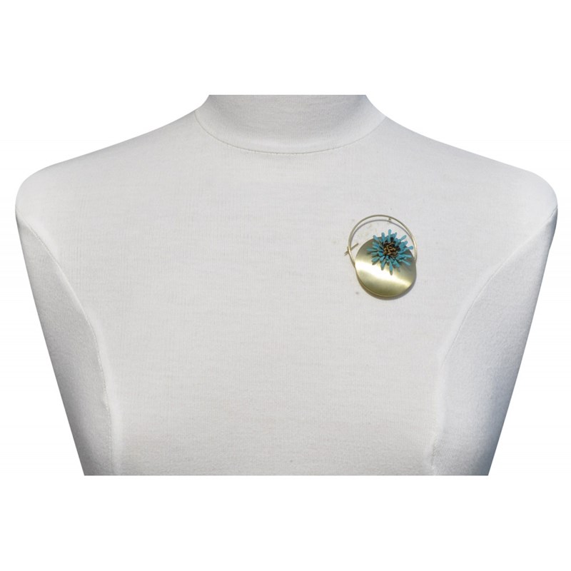 Broche Laiton Anneau Capsule et Anémone en Cuir