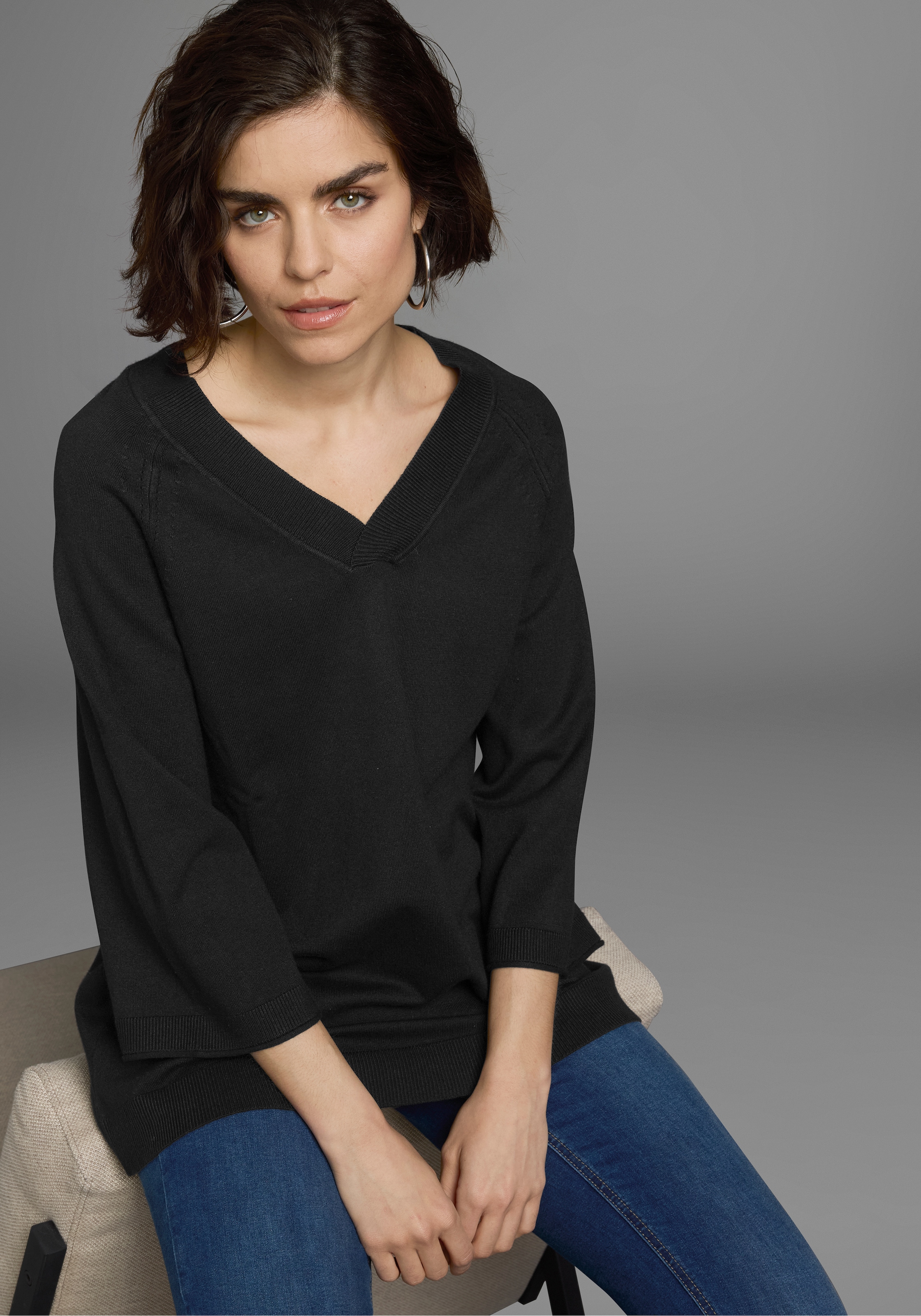 Boysen's V-Ausschnitt-Pullover , in leichter A-Form mit 3/4-Ärmeln
