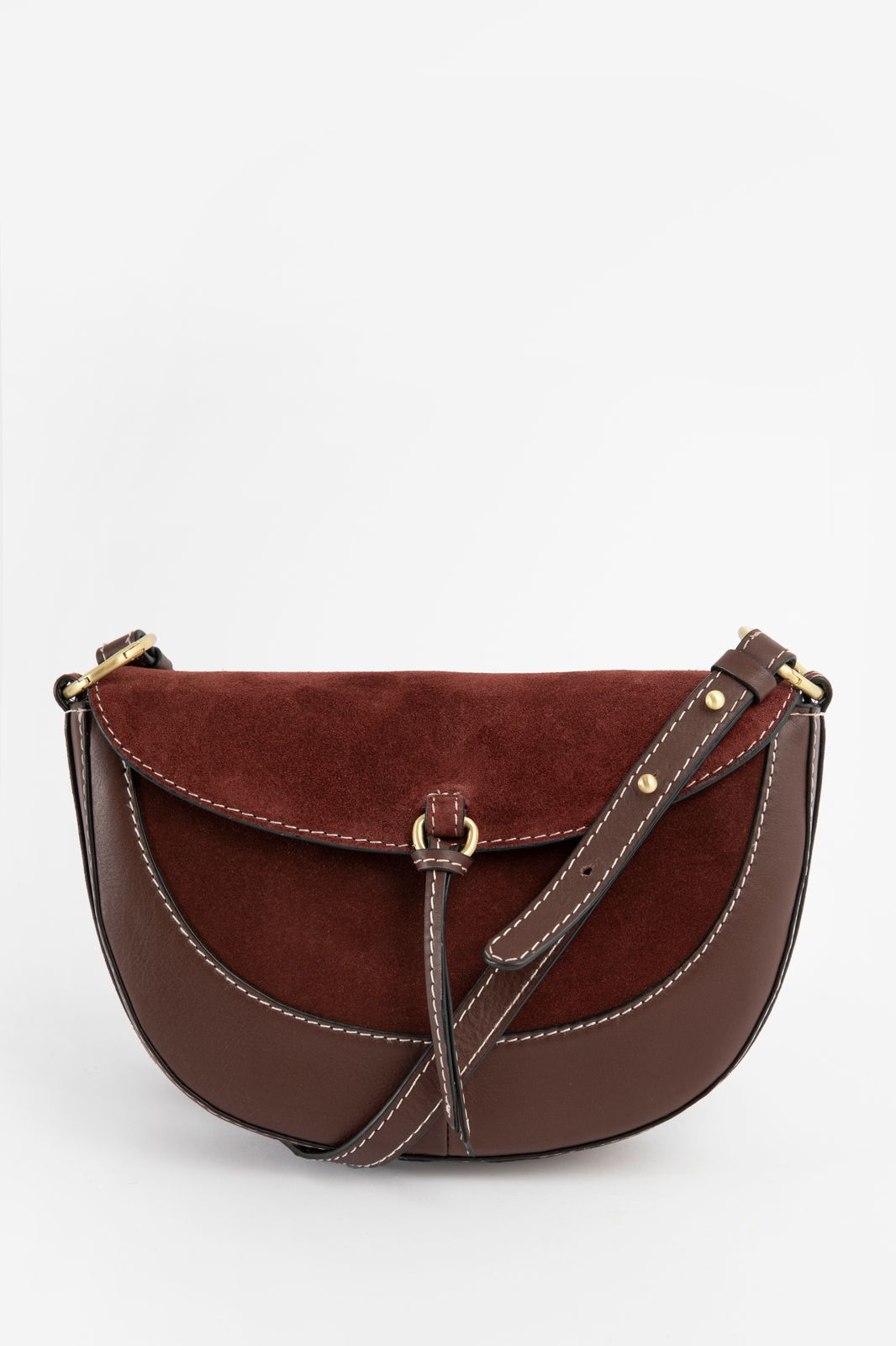 Donkerbruine suède en leren crossbody tas