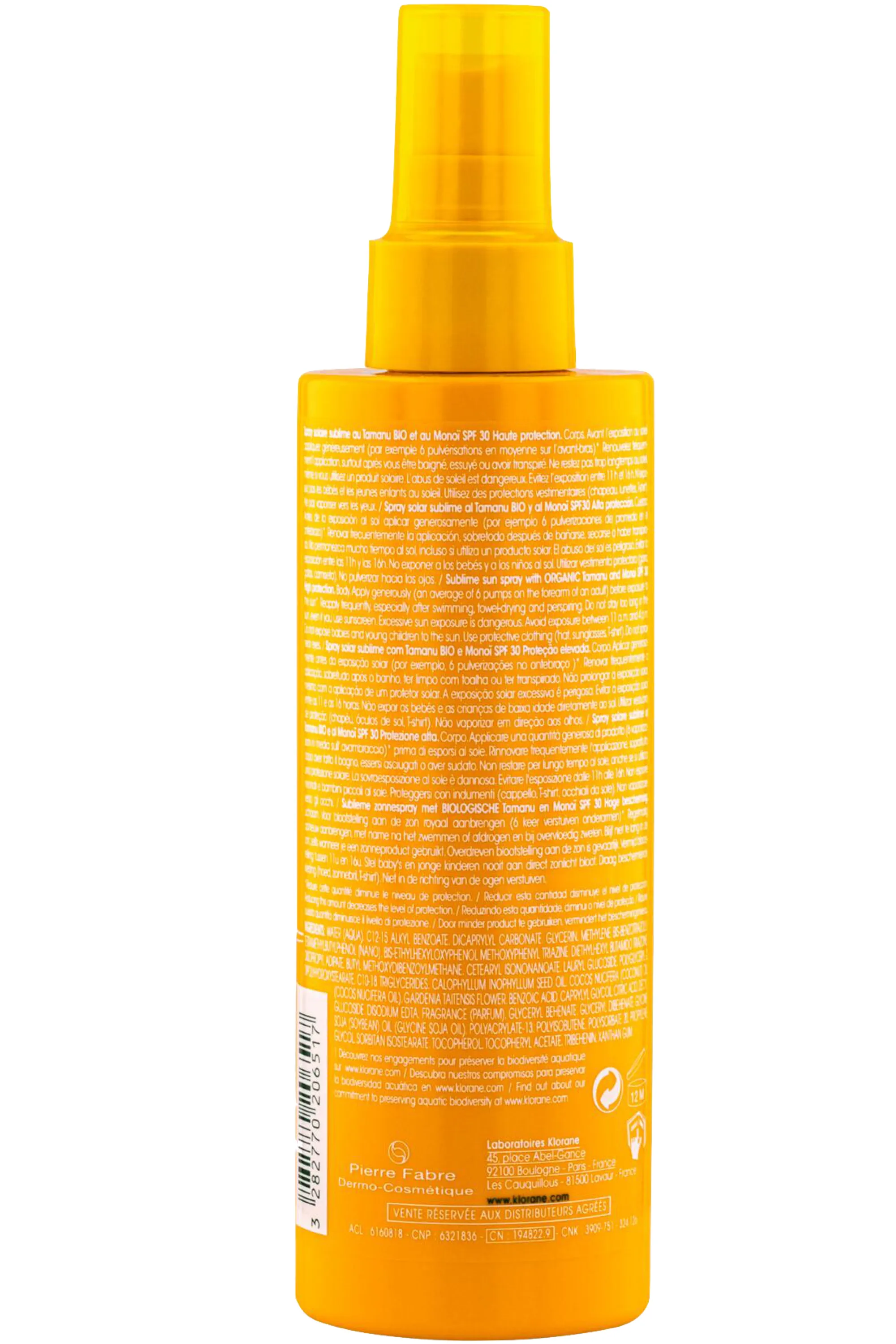 Klorane Spray solaire sublime SPF30 au Tamanu bio et au Monoï-200 ml