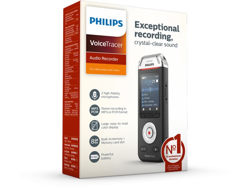 Philips Diktiergerät DVT2110 Mobiles Diktiergerät für Stereoaufnahmen