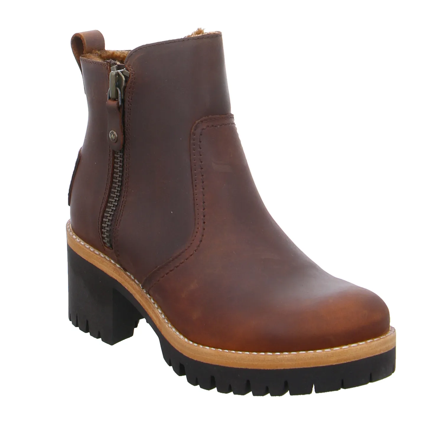 PANAMA JACK Stiefelette Cognac Leder  mit Lammfell - Innenfutter