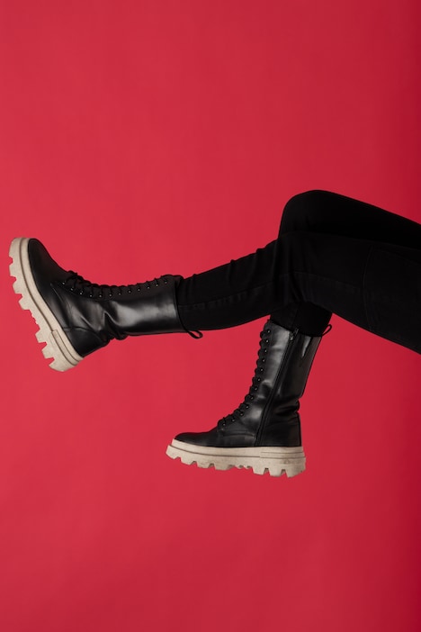 Lederboots, XL-Schaft, Schnürung, Plateausohle, Weite H