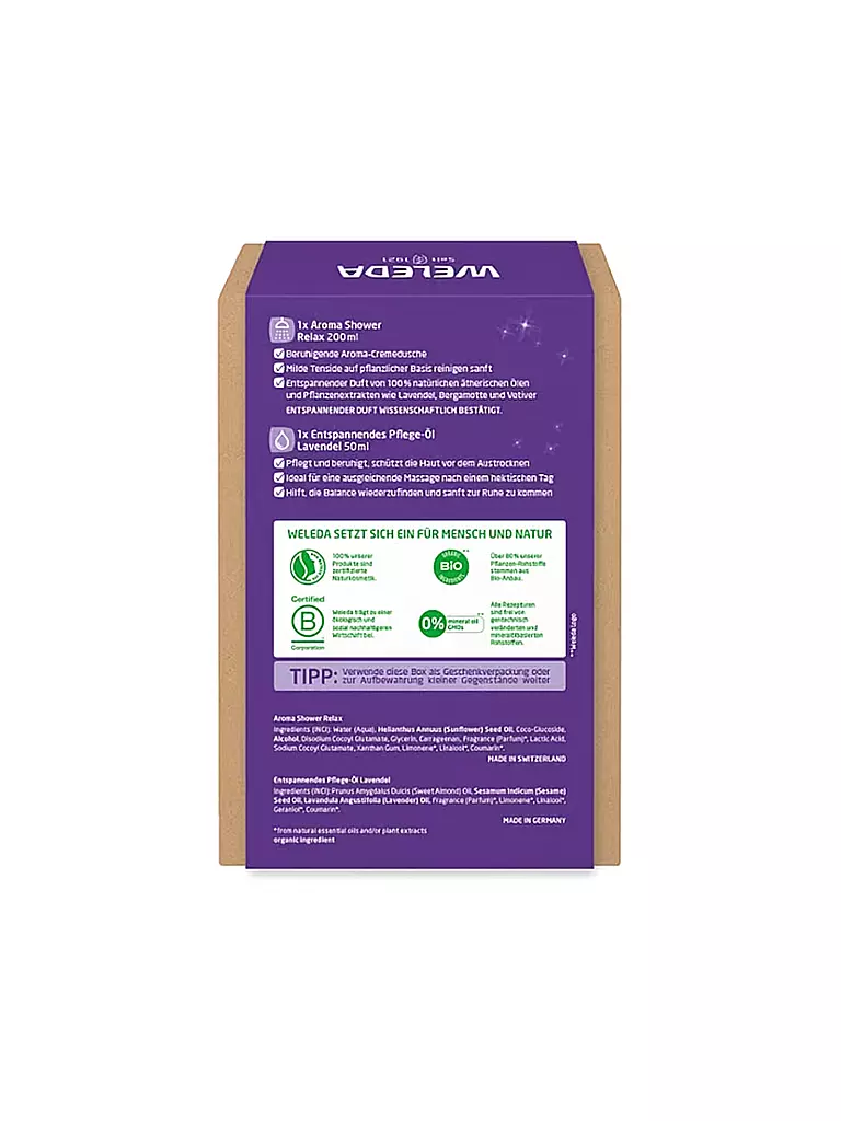 WELEDA Geschenkset - RELAX PUR - Geschenkset Aroma Shower Relax & Lavendel Entspannendes Pflege-Öl 200ml / 50ml keine Farbe