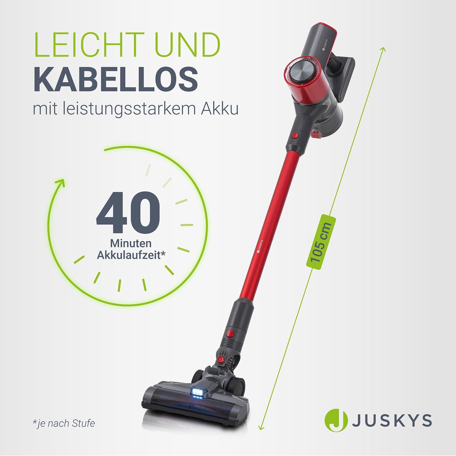 Juskys 2-in-1 Akkustaubsauger VC2101 mit Zubehör & Wandhalterung - Akku Staubsauger Anthrazit - Rot