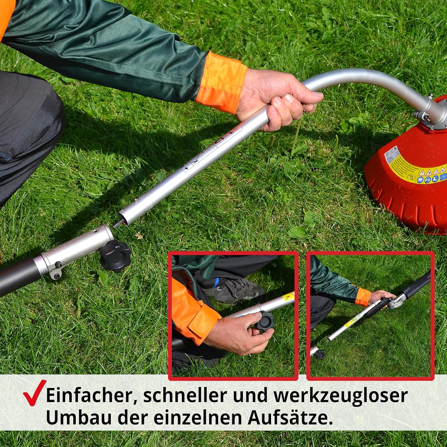 HECHT 3 -IN-1 Elektro Multifunktionsgerät – Rasentrimmer, Hochentaster und Heckenschere in Einem – 900 Watt Starke Gartenwerkzeuge im Set mit Verlängerung für den Garten (Hecht Multitool Rot)