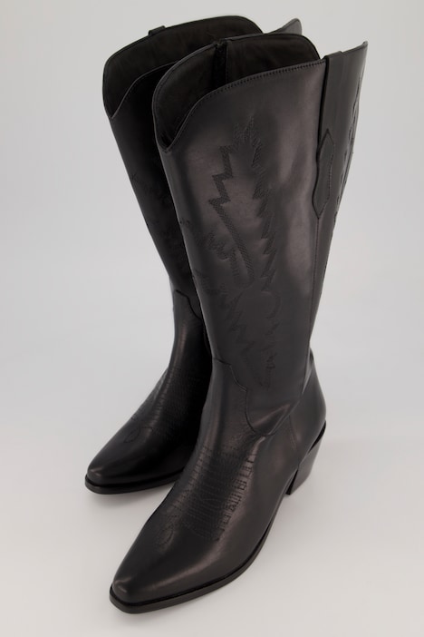 Leder-Cowboystiefel, 3 XL-Schaft, Stickerei, Weite H