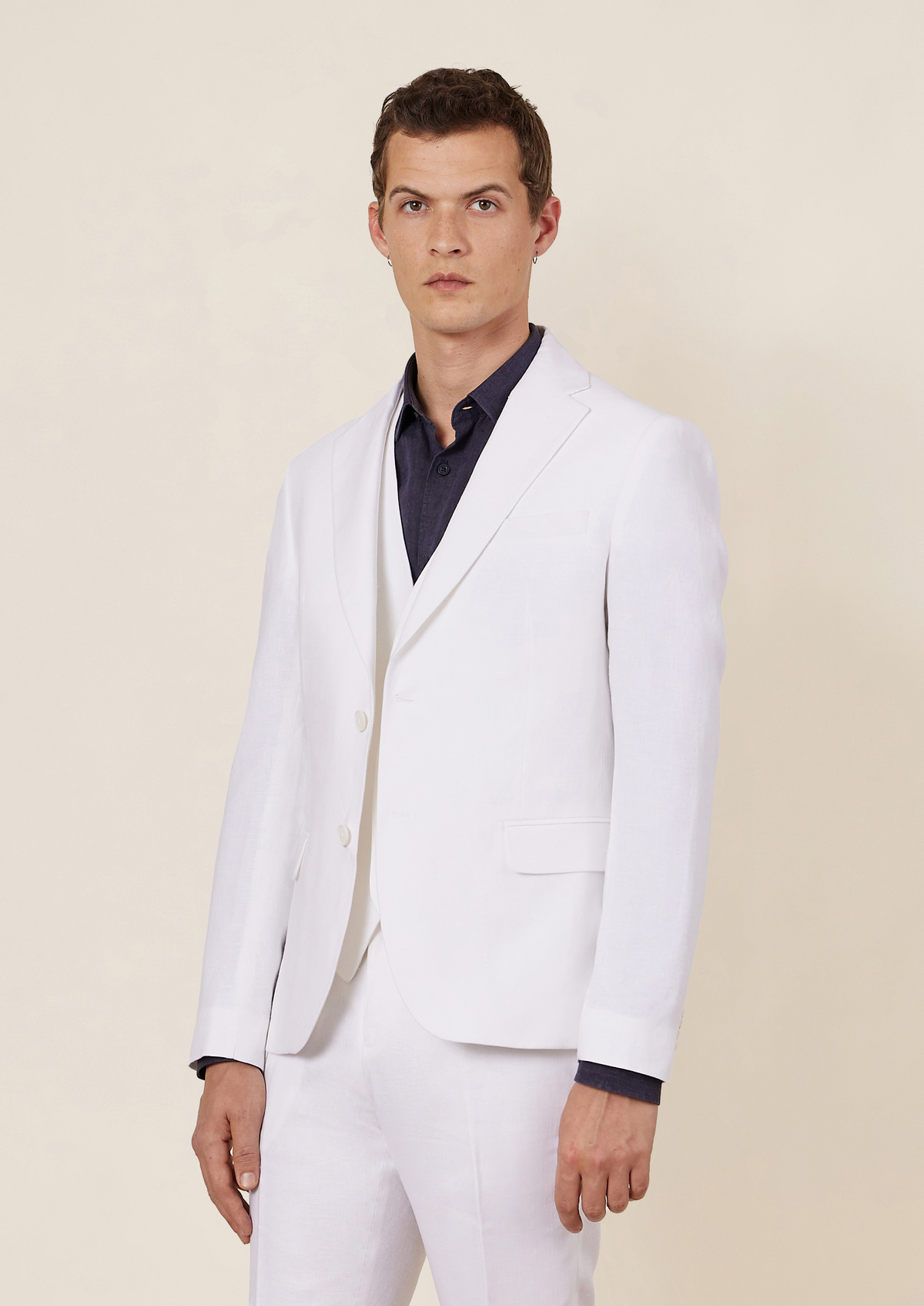 Veste coordonnable Slim en lin uni blanc