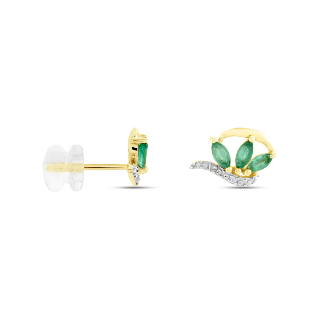 Boucles D'oreilles Puces Or Bicolore Caetlin Emeraude Diamant