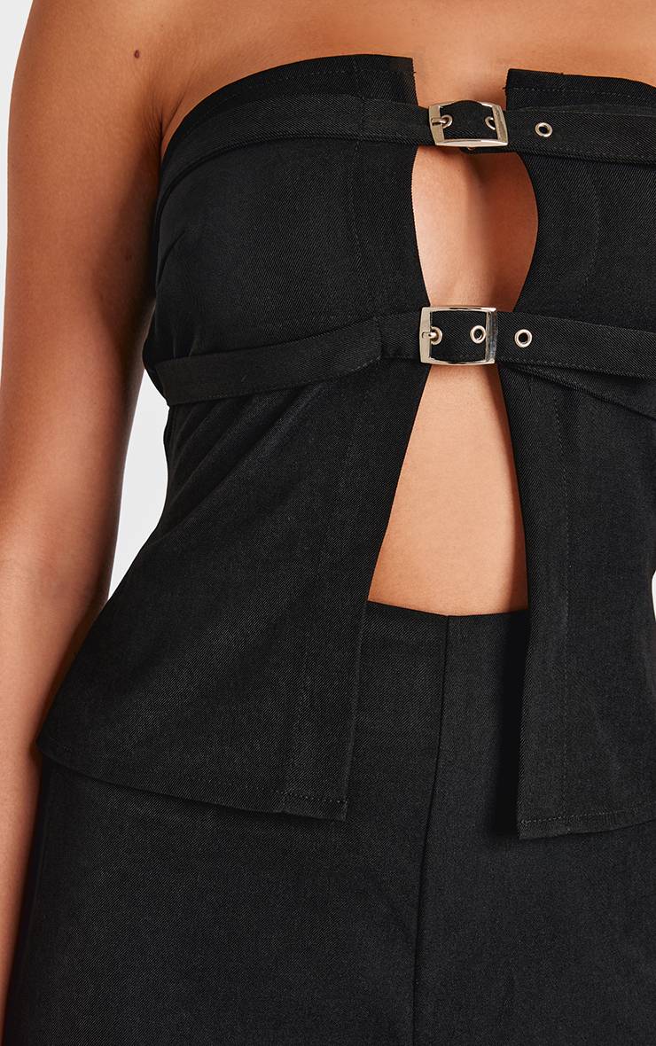 Noir Combinaison Bandeau Ajustée En Tissu Tissé Avec Détail Ceinture Fine
