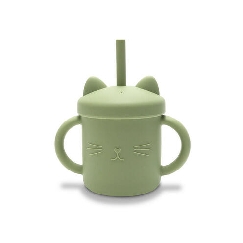 Tasse en silicone avec poignet et paille VERT - LORELLI