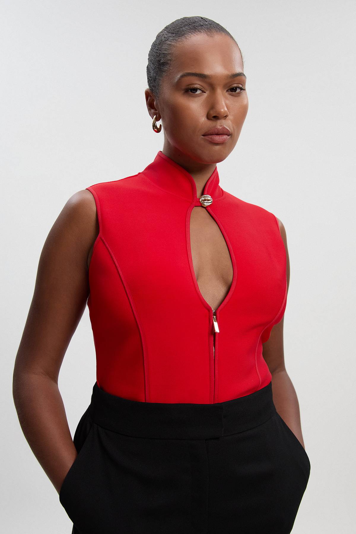 KarenMillen Haut en Maille Sans Manches Bandage Forme Ajustée Grande Taille
