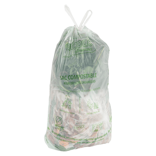 Sacs poubelle 110L vert 30µ lien coulissant Alfapac