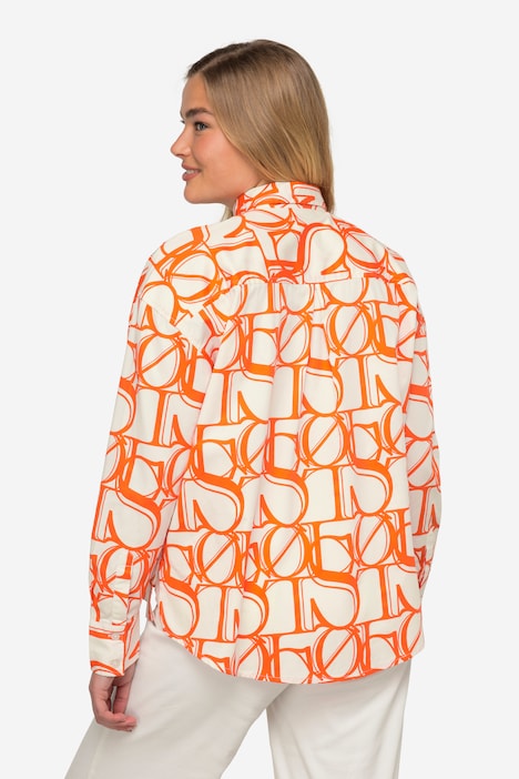 Hemdbluse, oversized, XL-Writing-Print, Langarm, OEKO-TEX