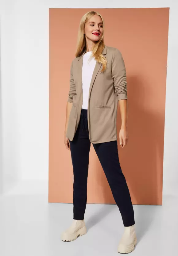 Casual Long Blazer - buff sand melange