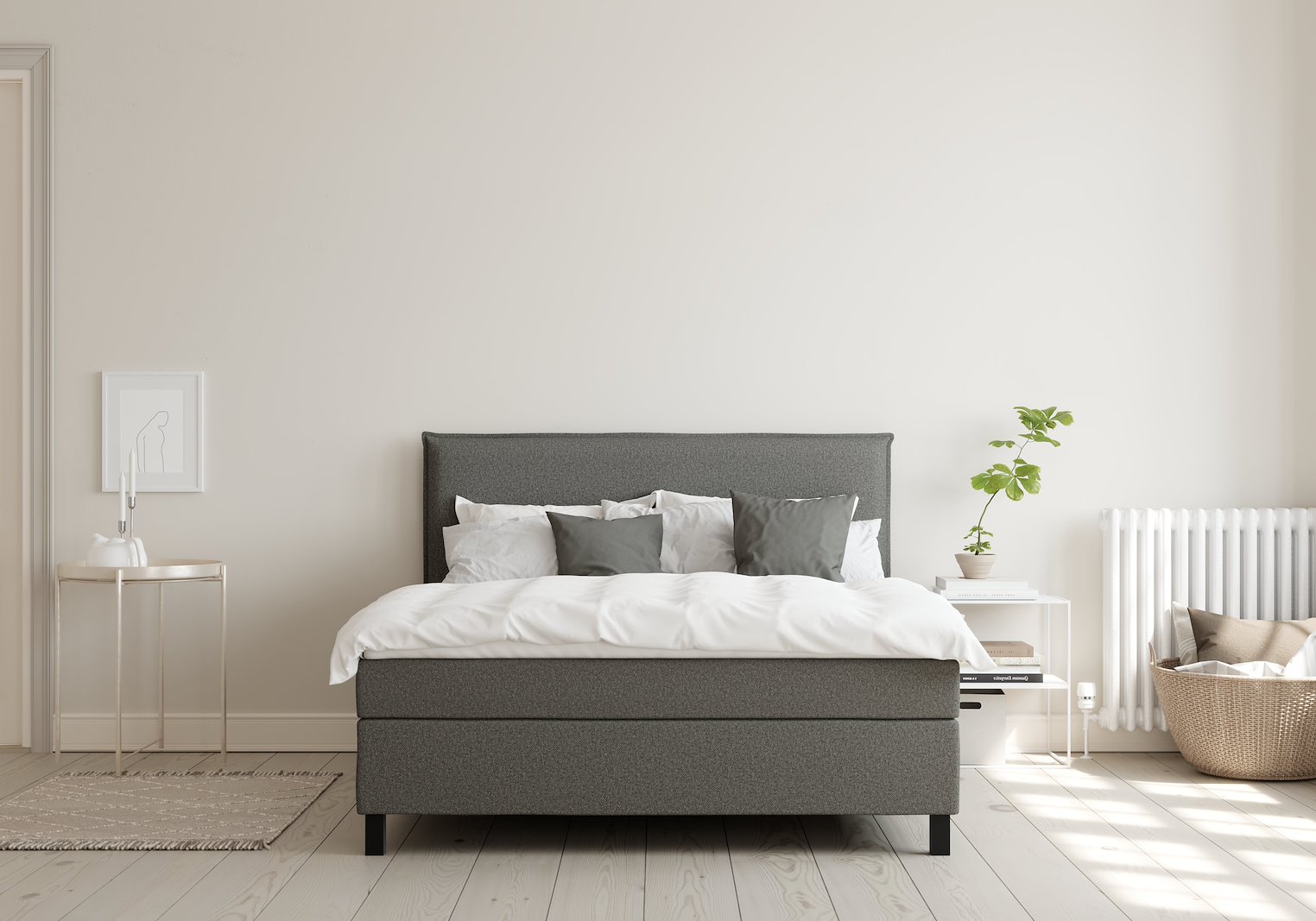 Original Plus Kontinentalseng 210x210 cm Tekstil Soot 57 Medium/Fast m/Classic latex overmadrass og Square black ben 13cm