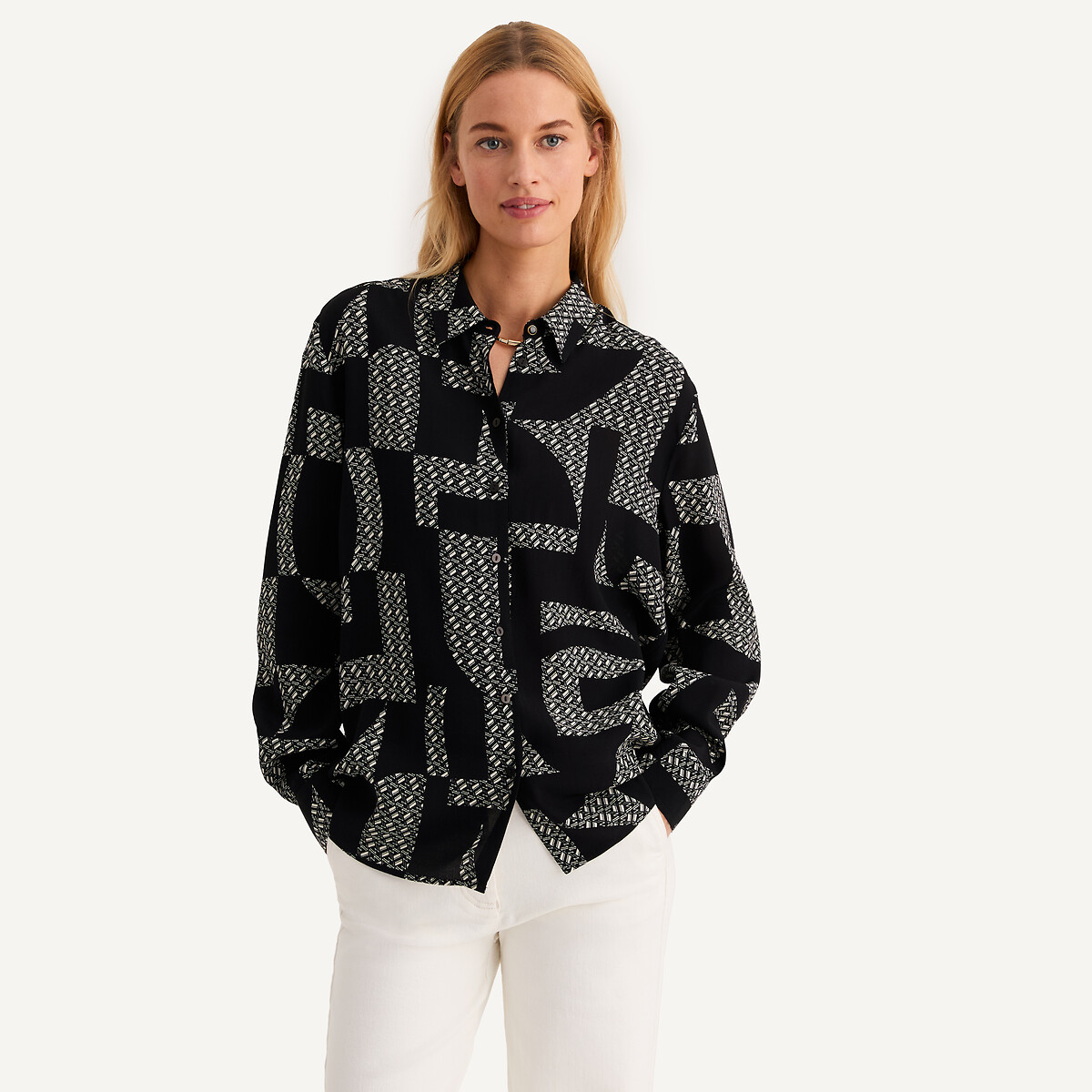 ANNE WEYBURN<br>Camisa com estampa gráfica e mangas compridas